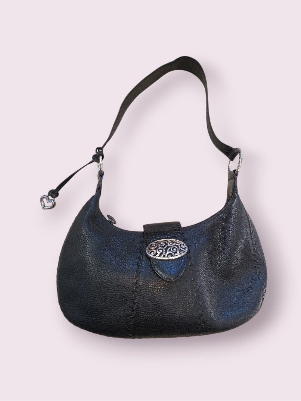 Brighton Franki Black Pebbled Leather Saddle Shoulder Bag